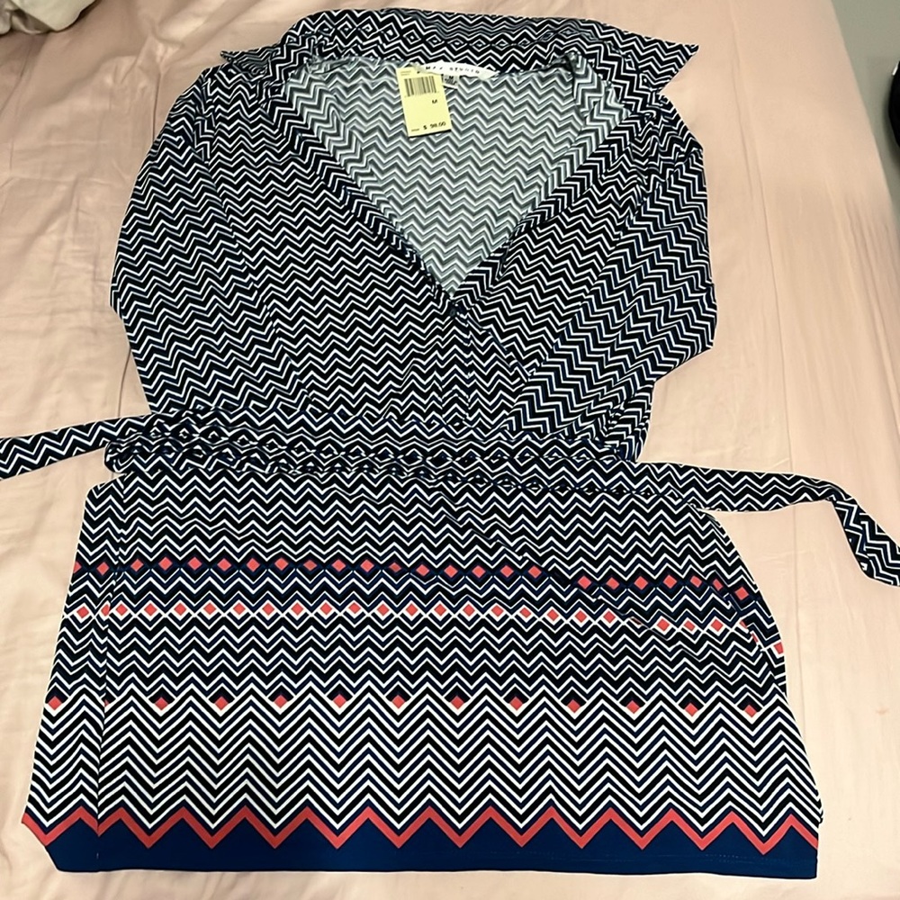 Collared Flowy Multi Pattern Dress With Belt